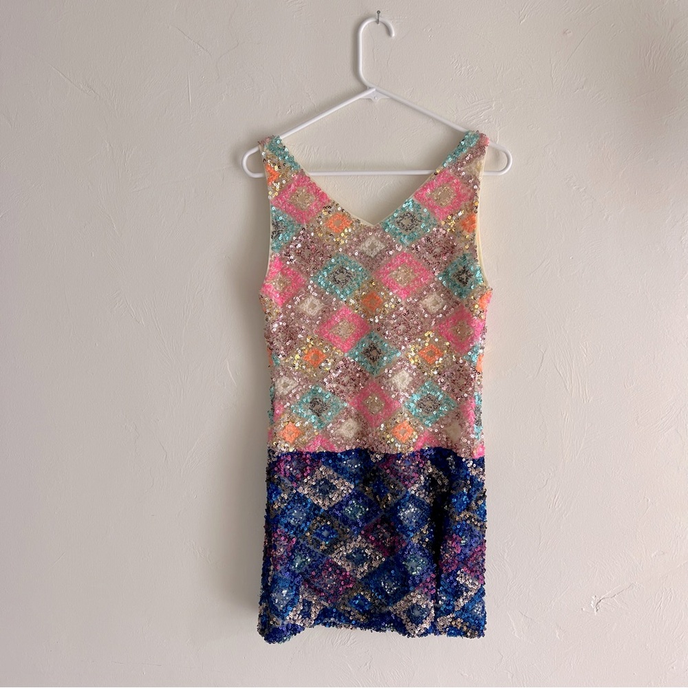 Rachel Comey Carissa Dress Colorful Sequin Mini V Neck Shift Party 2 - Picture 7 of 12